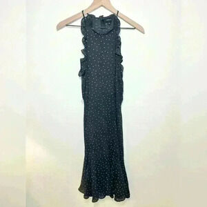 Who What Where Ruffle High Neck Black and White Polka Dot Midi Dress Size Small